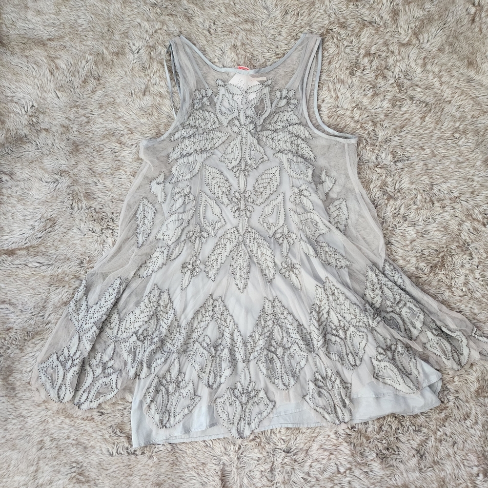 Free People La Palma Trapeze Mini Dress Light Blue Gray‎ Women's Size Large - Picture 11 of 13